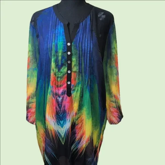 Serengeti sheer, long sleeved, multi color dress. Size XL. - Picture 4 of 9